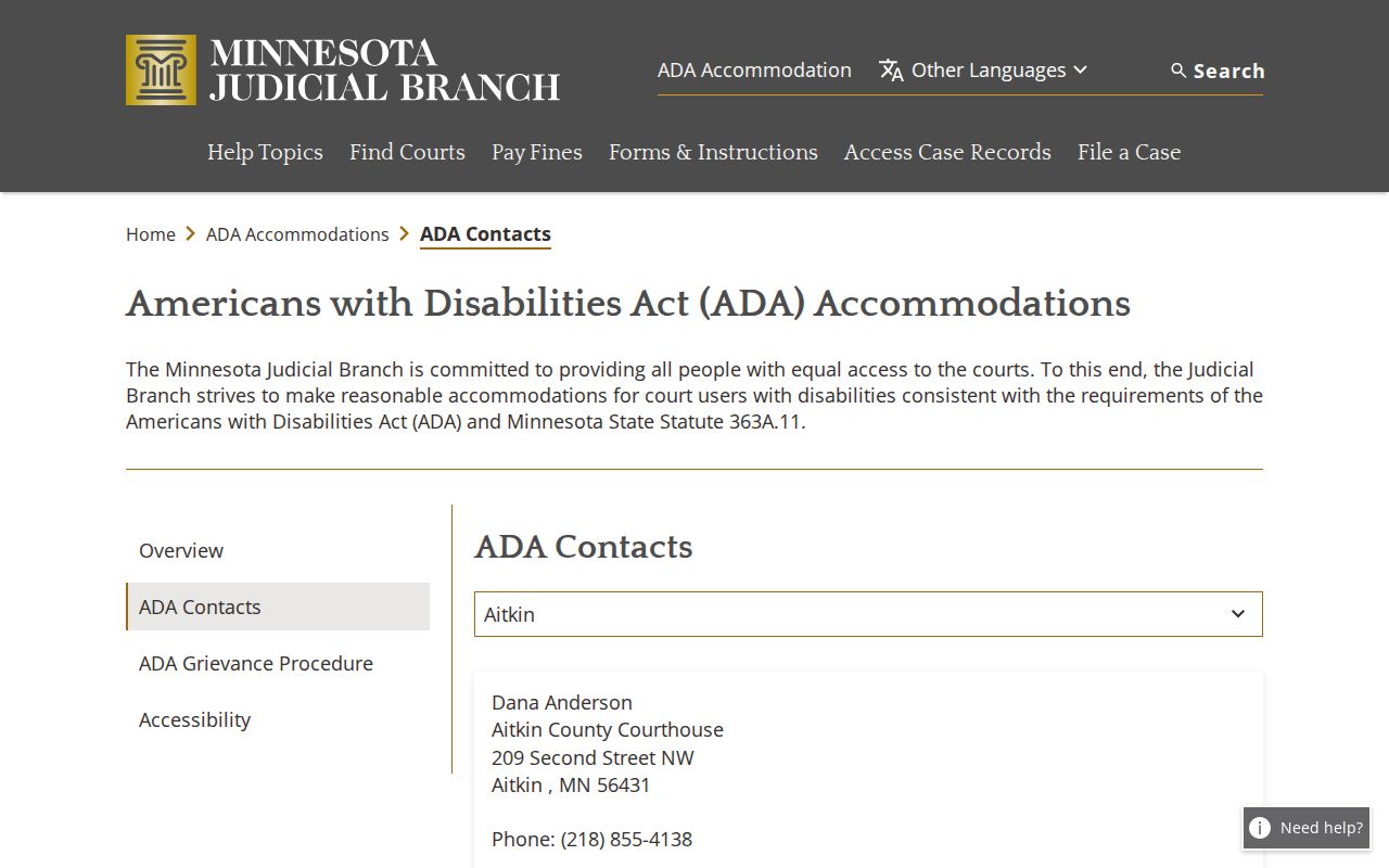Waseca County court calendar ADA accommodation contact information
