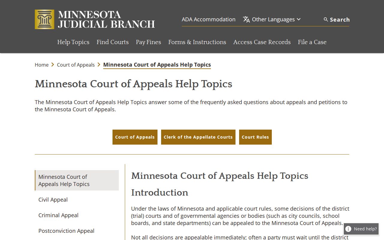 Waseca County civil docket Court of Appeals guidance reference