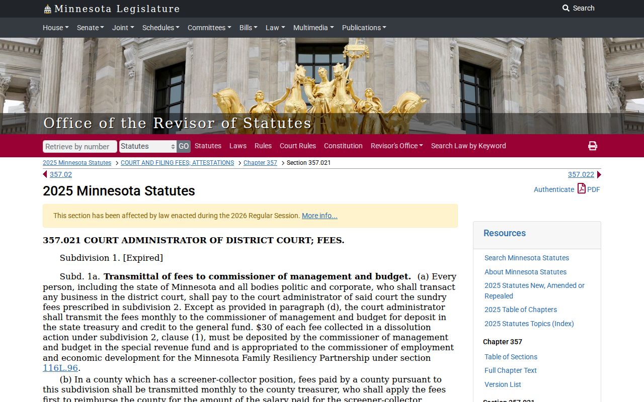 Waseca County court records Minnesota copy fee statute