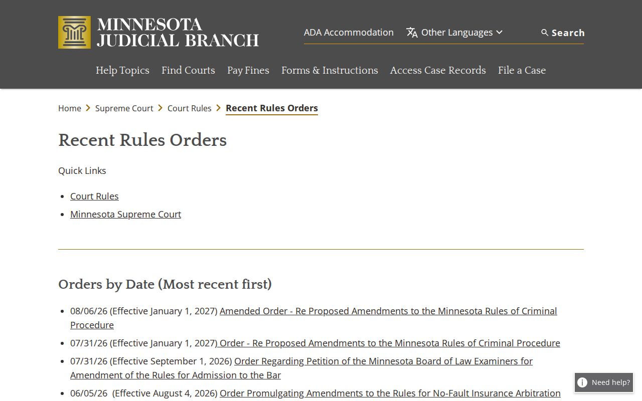 Waseca County criminal docket current court rule reference