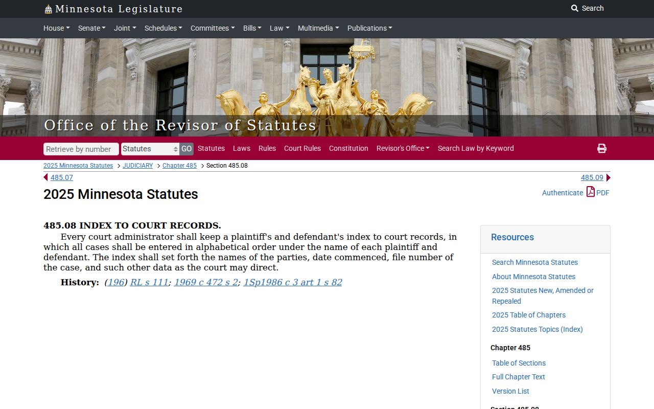 Waseca County criminal docket party index reference