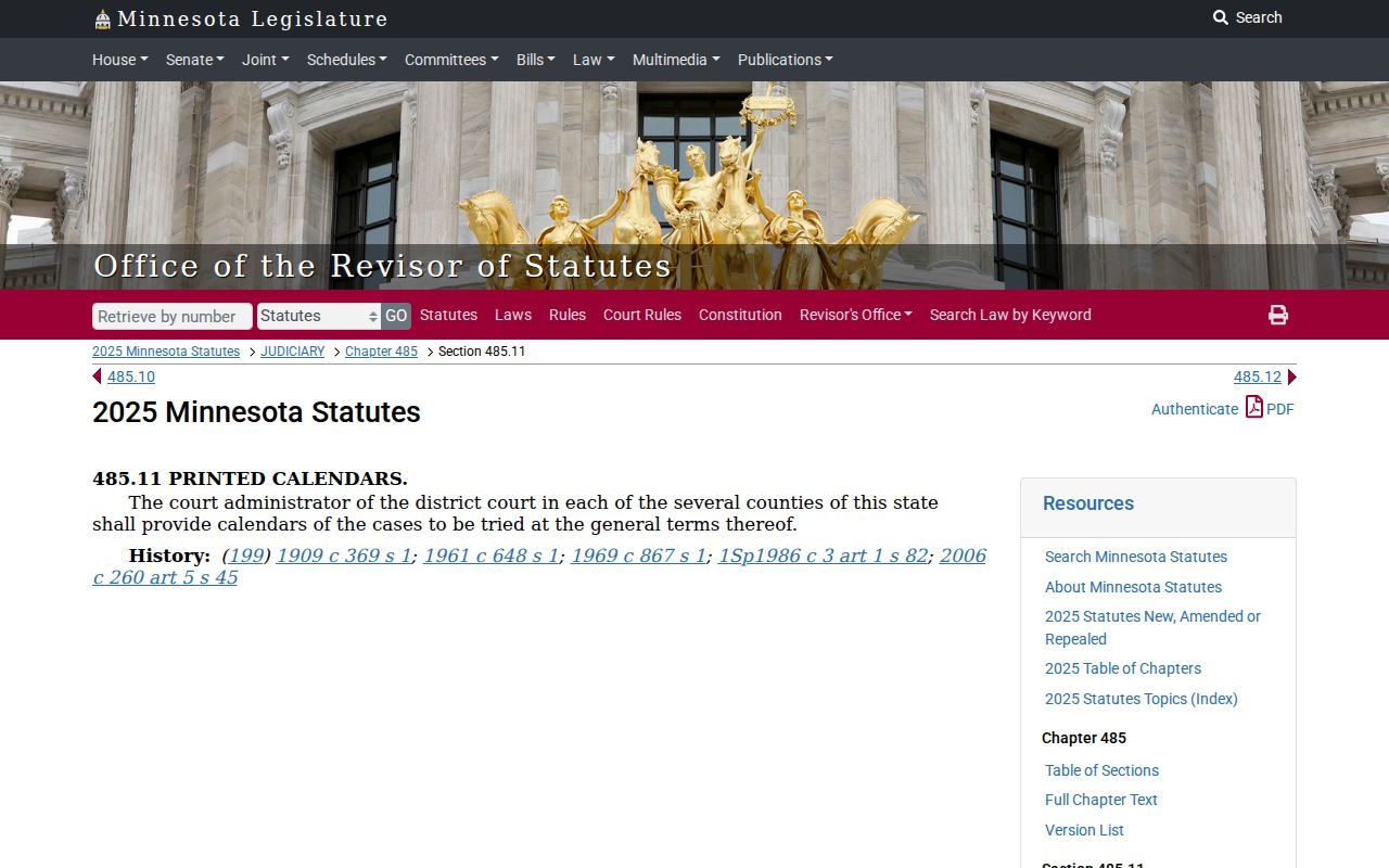 Waseca County criminal docket calendar authority reference